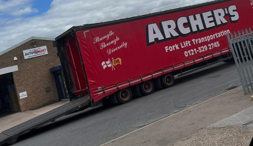Our freight transport partner's lorry collecting an outbound pallet