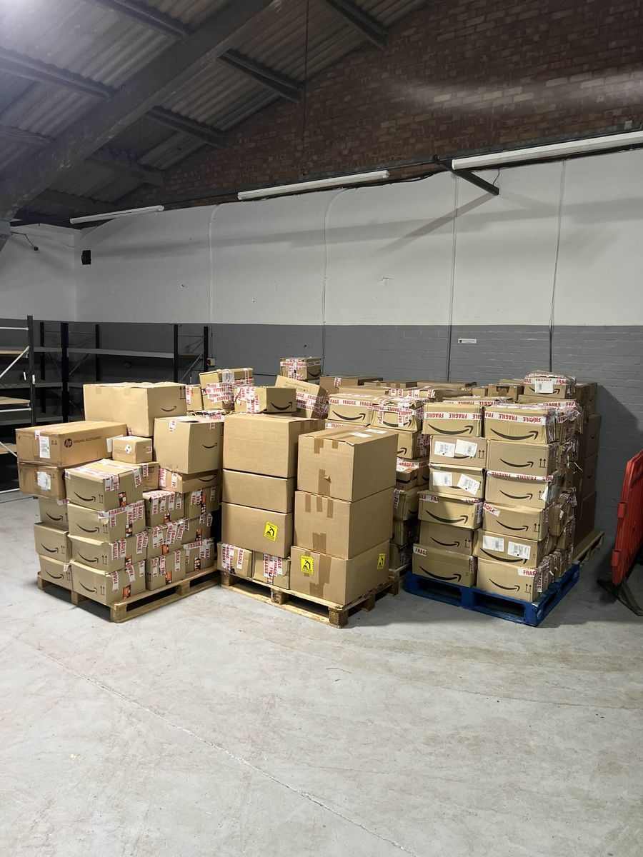 Pallets of prepped inventory ready for Amazon FBA fulfilment centres