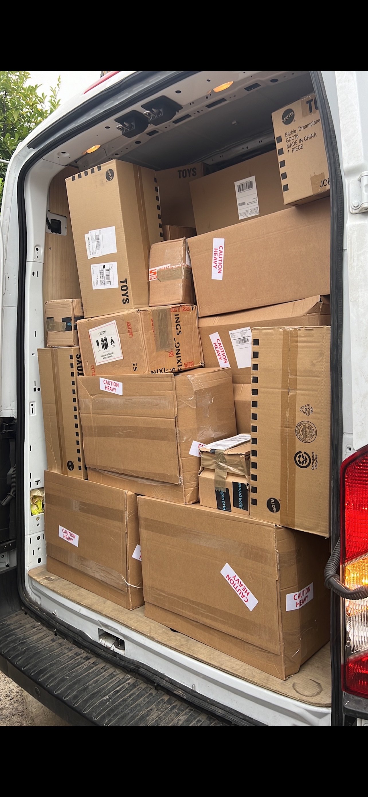 Van packed full of stock ready for Amazon FBA